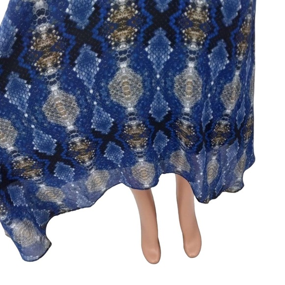 Calvin Klein New With Tags Blue Snakeskin-Print Belted Midi Dress Size 4 - Picture 4 of 15